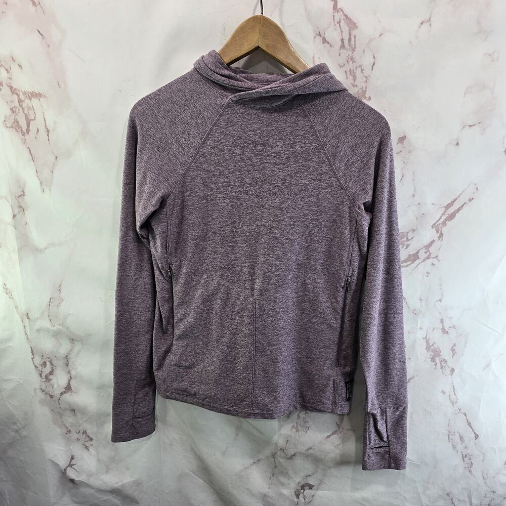 Oiselle Pullover Womens XS Purple Hoodie Thumb Holes Shirt Space Dye Crop